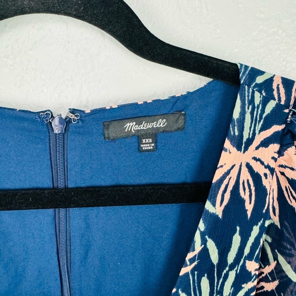 Madewell Ruffle-Sleeve Midi Chiffon Blue Peach Dress Oasis Palms - Picture 3 of 7